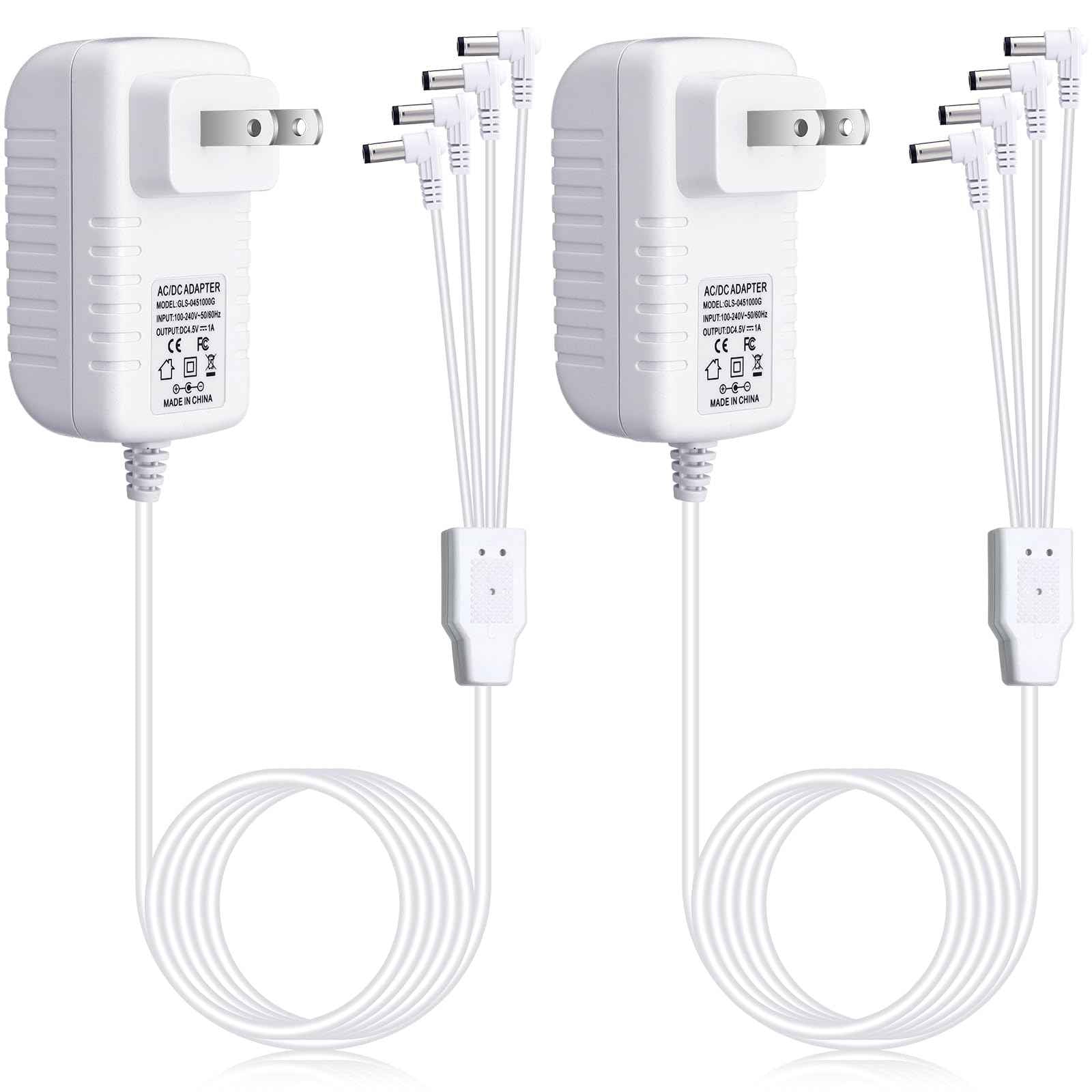 Umigy 2 Pcs 4.5v Power Adapter Compatible with Lemax Lighted Accessory Ac Dc Power Adapter for Christmas Halloween Village Lights Micro Lighting Building Decoration, White (4 Output, Bend)