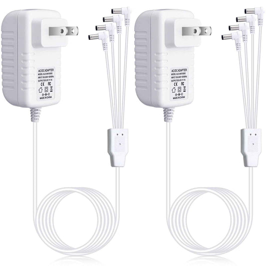 Umigy 2 Pcs 4.5v Power Adapter Compatible with Lemax Lighted Accessory Ac Dc Power Adapter for Christmas Halloween Village Lights Micro Lighting Building Decoration, White (4 Output, Bend)