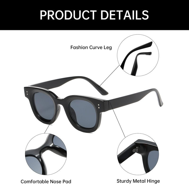 YAMEIZE Vintage Thick Round Sunglasses - Retro Square Thick Frame UVProtection Eyewear Driving Outdoor for Women Men