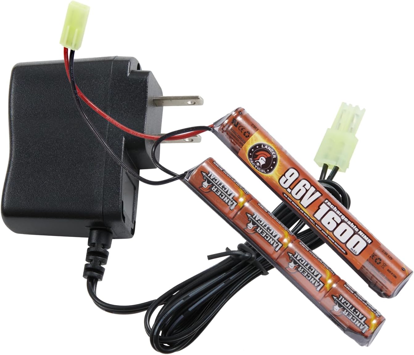 Lancer Tactical Airsoft Battery Charger & 9.6V NiMH 1600mAh Rechargeable Pack | Ideal for AEGs
