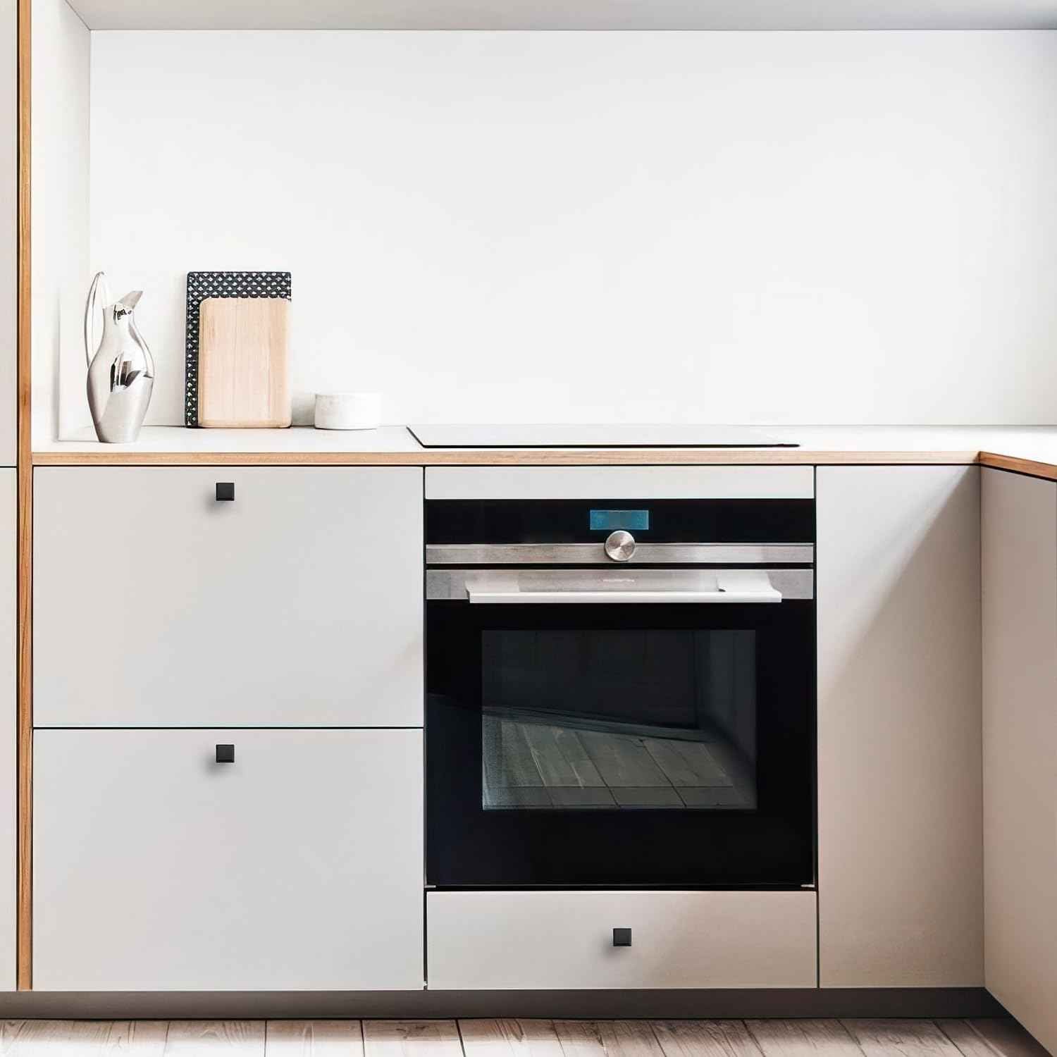 Ravinte 10 Pack 1-3/16 Inch Matte Black Kitchen Square Cabinet Knobs Solid Drawer Pulls Black Single Hole Kitchen Cabinet Hardware Knobs for Cabinets and Drawers