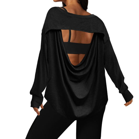 UNIANKIYA Open Back Workout Tops for Women Long Sleeve T Shirts Casual Activewear Athletic Yoga Gym Running Y2k Clothes Black