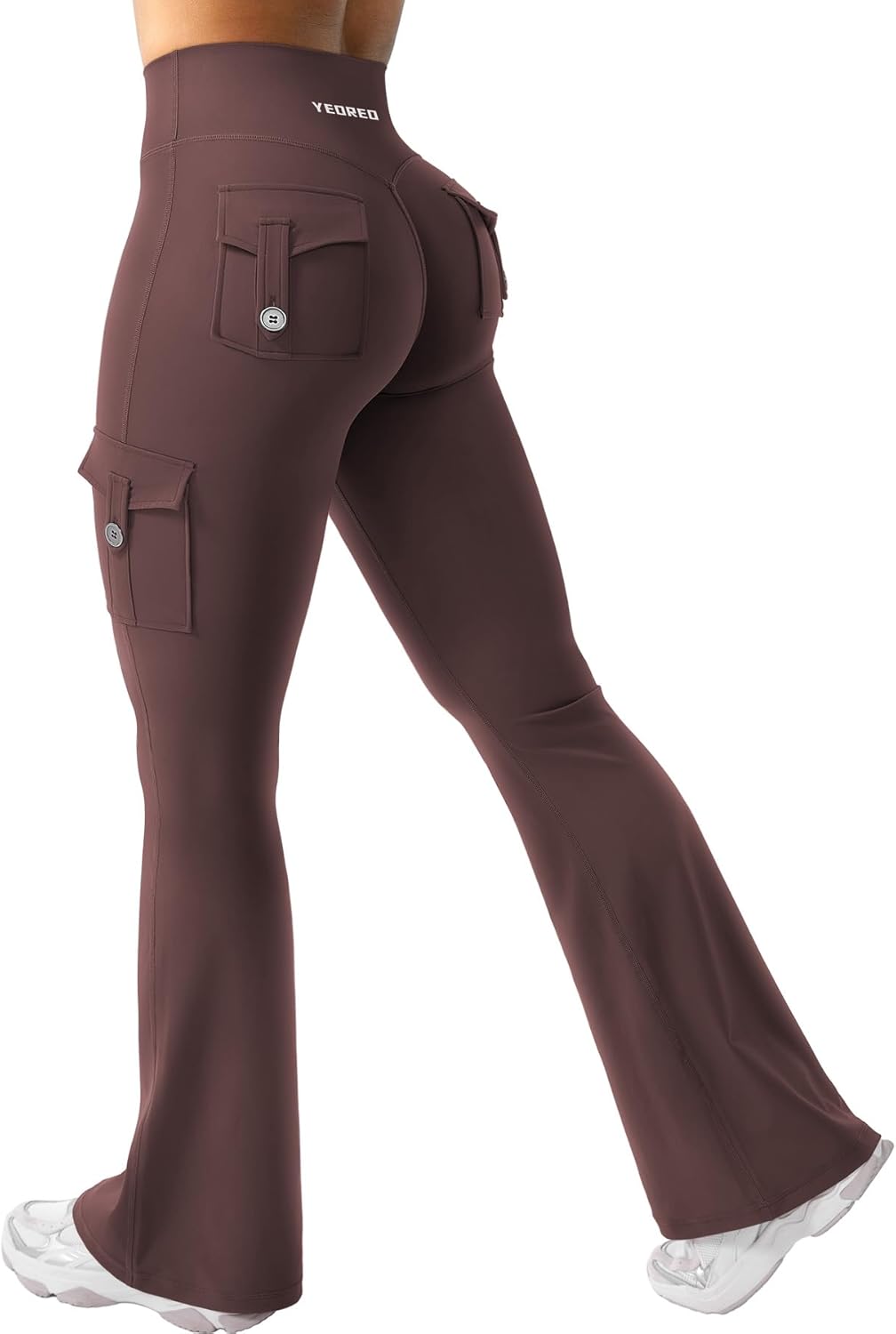 YEOREO CoreFlex Women's High-Waisted Flare Leggings - Hidden Pockets | No Front Seam Gym Yoga Pants