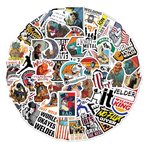 BEATRI Welding Stickers 50Pcs Hard Hat Welding Tool Box Welder Stickers Vinyl Waterproof for Helmet, Water Bottles Welder Decals Stickers for Journaling, Laptop, Phone for Adult