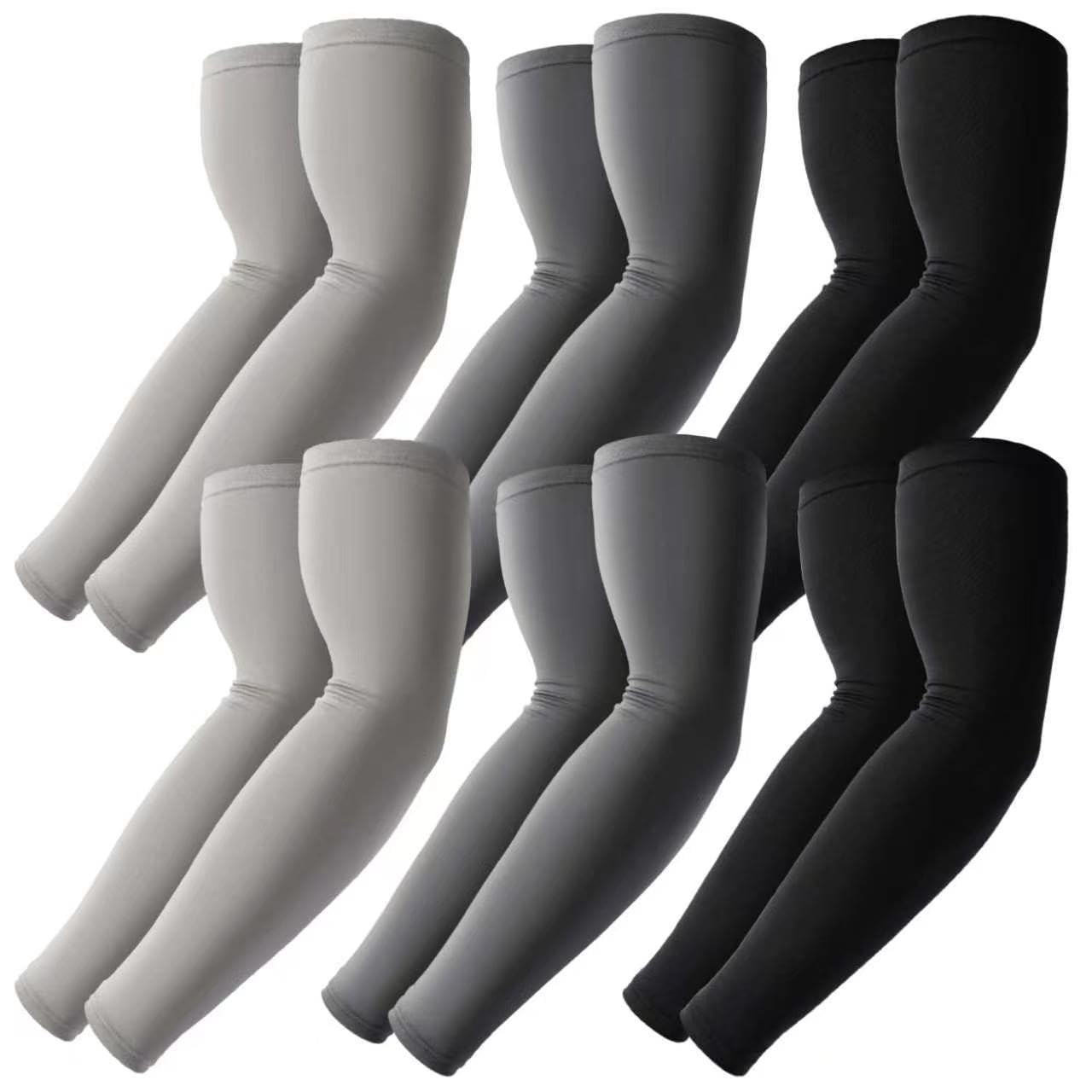 BHYTAKI 6 Pairs Arm Sleeves, Compression Arm Sleeves for Men Women,UPF50 UV Sun Protection Cooling Sleeves for Work Sport Tattoo Cover Up
