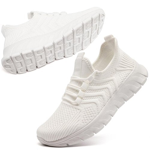 CMNZHK Women Running Shoes Tennis Walking Gym Sneakers Workout Fashion Atheltic Slip On Breathable Light Hikking Comfortable Jogging Shoe White Size 7.5