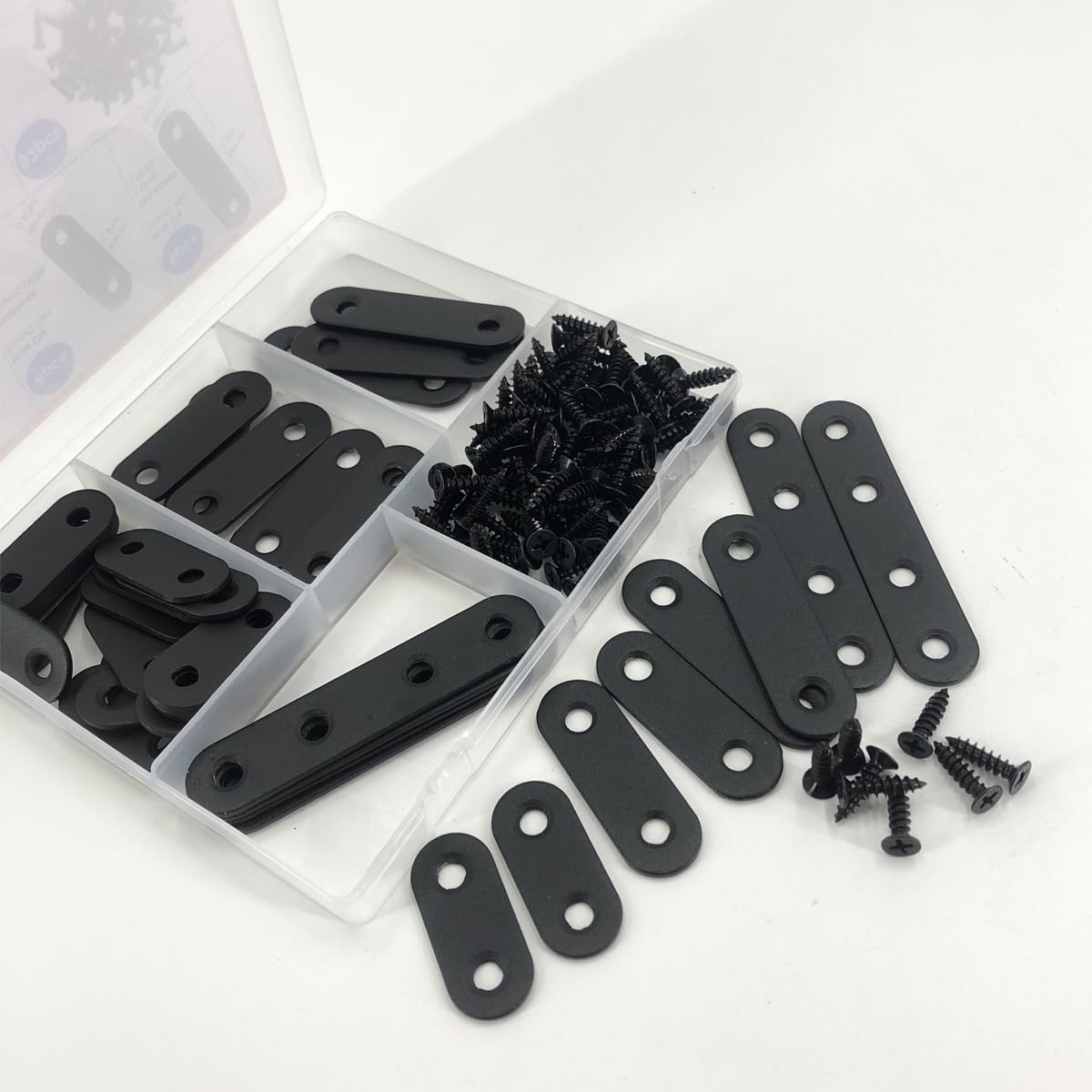 QSJ 40 Pack Black Corner Braces Flat Bracket Set 1.42/1.81/2.2/3inch Stainless Steel Metal Plate for Wood