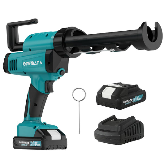 Cordless Caulking Gun, 20V Electric Caulk Adhesive Gun ONEMANA 6 Speed Anti-Drip Max 6500N Force 10oz/300ml Cartridges Caulking Tool with 2.0Ah Battery and Charger