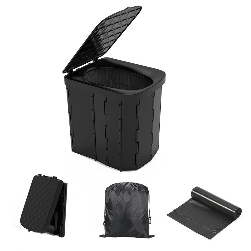 Hapoon XL Portable Folding Camping Toilet with Lid - Travel Portable Potty for Adults, Car Toilet, Light Black