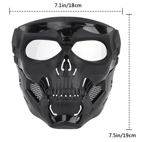AOUTACC Airsoft Mask Skeleton Mask with Goggles Full Face Protective Adjustable Tactical Mask for Halloween Paintball Game Movie Props Party Cosplay Outdoor Activities(Black)