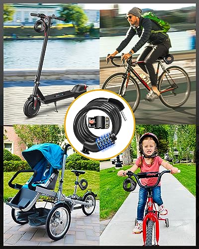 KEYSTP 5-Digit Bike Lock Cable 12mm with Mounting Bracket – Black