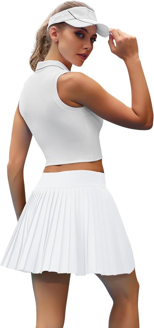 DLOODA Women's Pleated Tennis Skirts - High Waisted Athletic Skorts with Pocket | Lightweight Golf Skirt