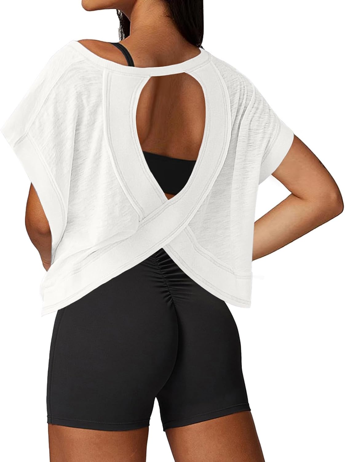 UNIANKIYA Workout Tops for Women - Open Back Loose Fit Athletic Crop Tee for Gym & Yoga
