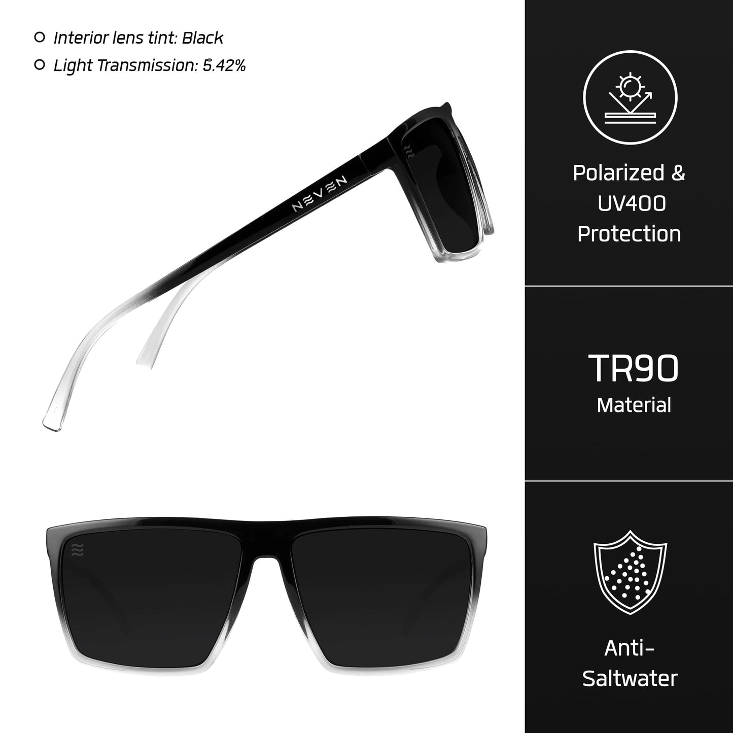 NEVEN Men's Polarized Sunglasses - Chic Rectangular Glasses - UV Protection Glasses for Coastal Activities.