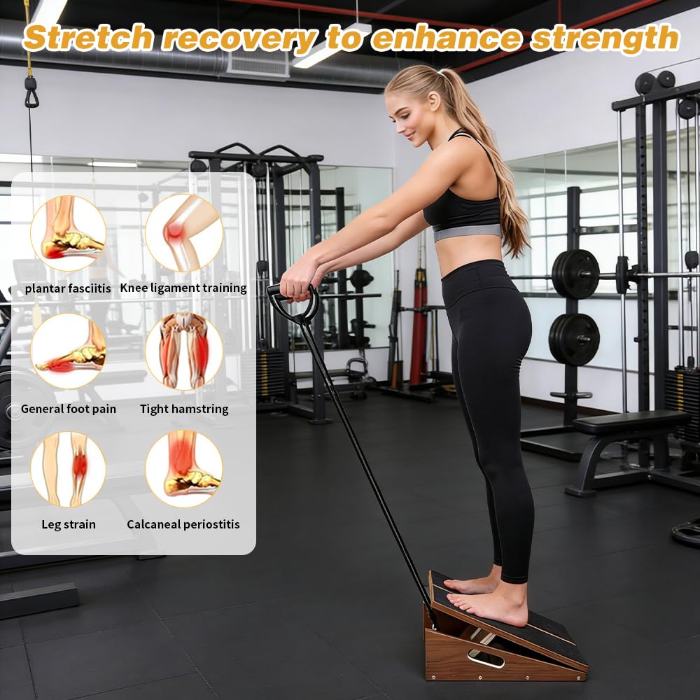 ABCDLIFE Slant Board for Calf Stretching & Relief, Adjustable Wooden Incline Slant Board for Squats, Calf Stretcher Board for Knees Ankle Heel Feet Leg, Home Gym Physical Therapy