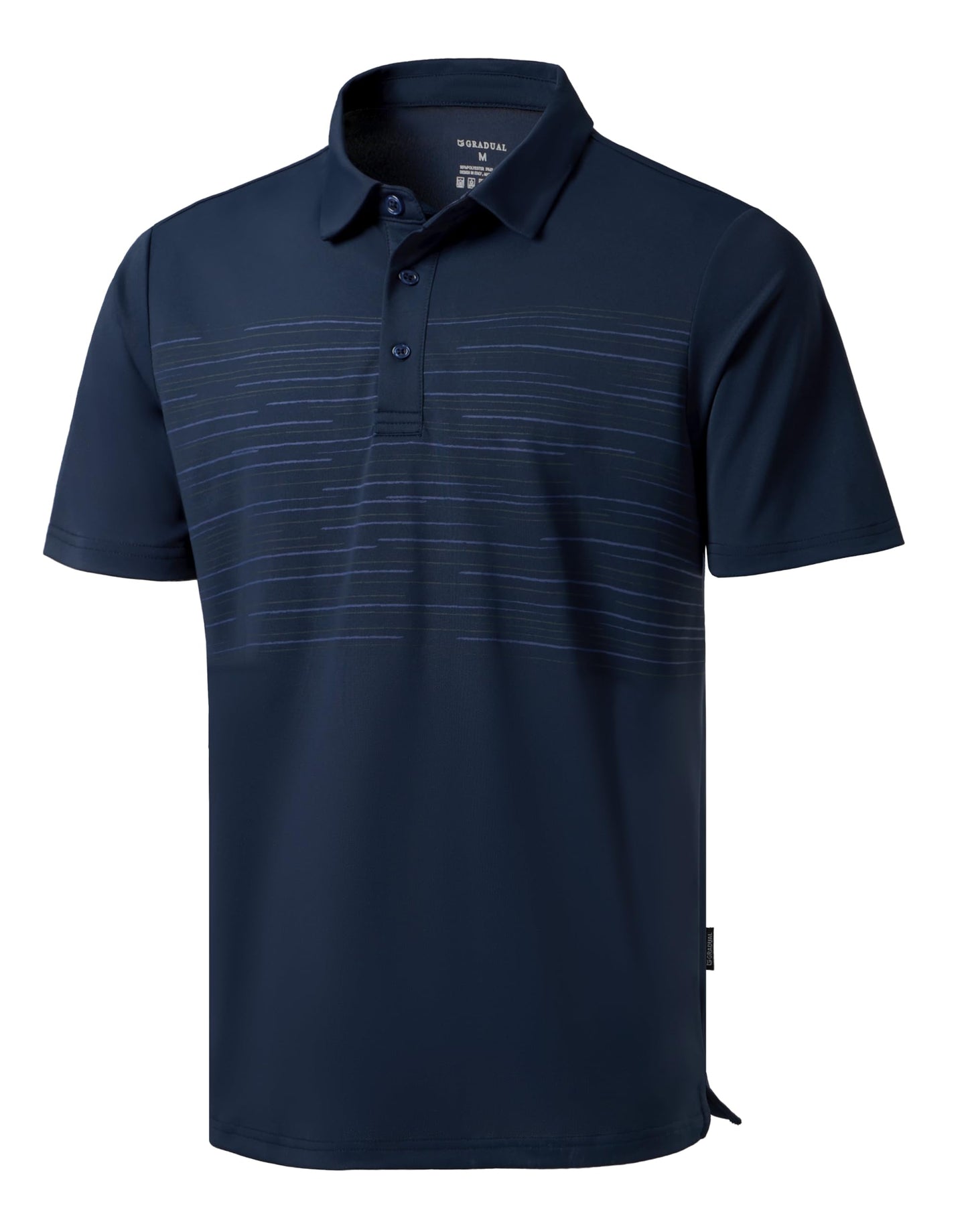 Men's Golf Shirts Dry Fit Moisture Wicking Performance Short Sleeve Collared Polo Shirts for Casual Tennis Bussiness (Navy Coloured Lines, M)