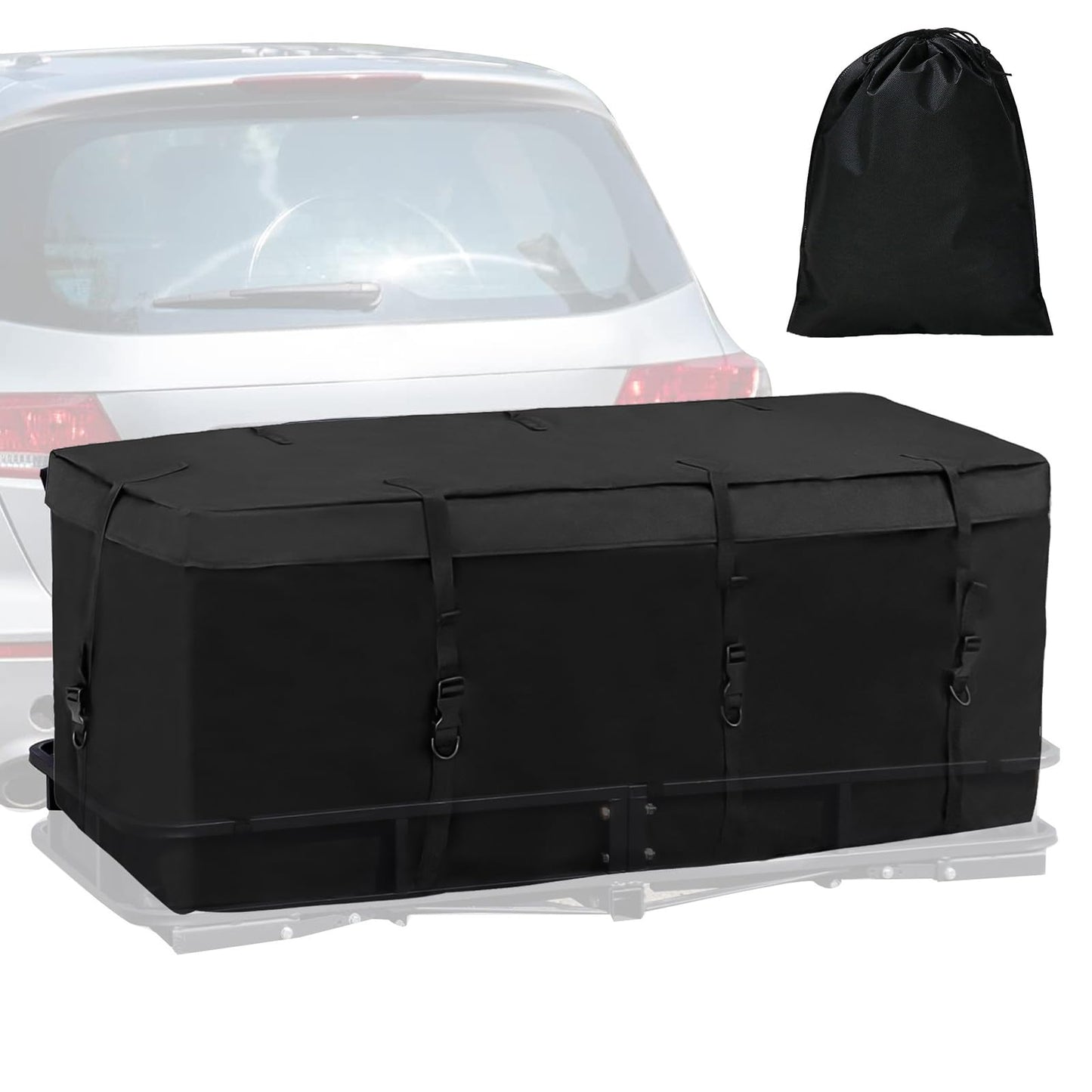 Waterproof Cargo Bag for Hitch Carrier 12.5 Cubic Feet Cargo Bag for Hitch Carrier,600D PVC Vehicle Soft-Shell Carriers with 8 Reinforced Straps,Storage Bag