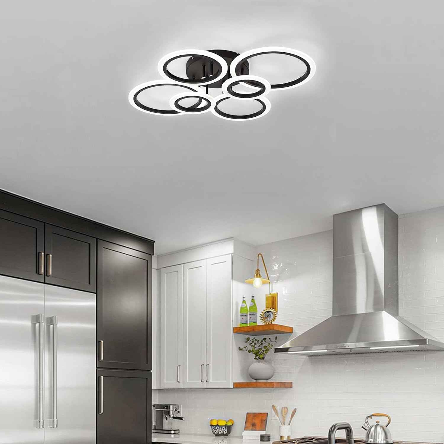 Modern LED Flush Mount Ceiling Light - 4 Rings 4000K Fixture for Kitchen & Living Room