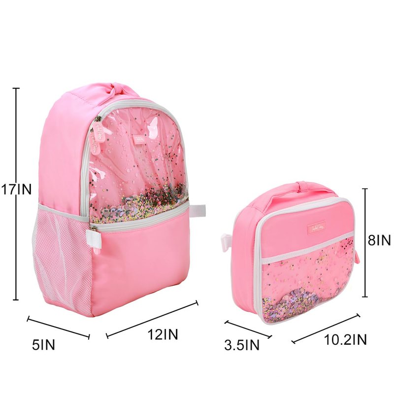 Packed Party Confetti Filled Pink 17" Backpack With Lunchbox