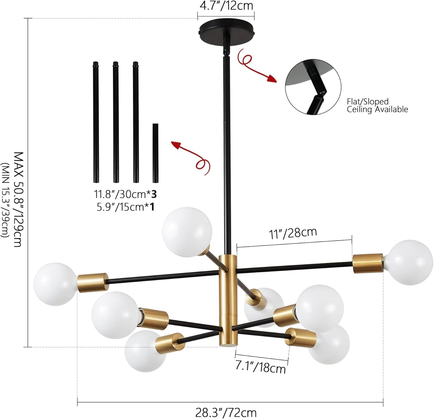 8-Light Gold Sputnik Chandelier - Modern Adjustable Ceiling Light for Dining Room, Kitchen & Foyer
