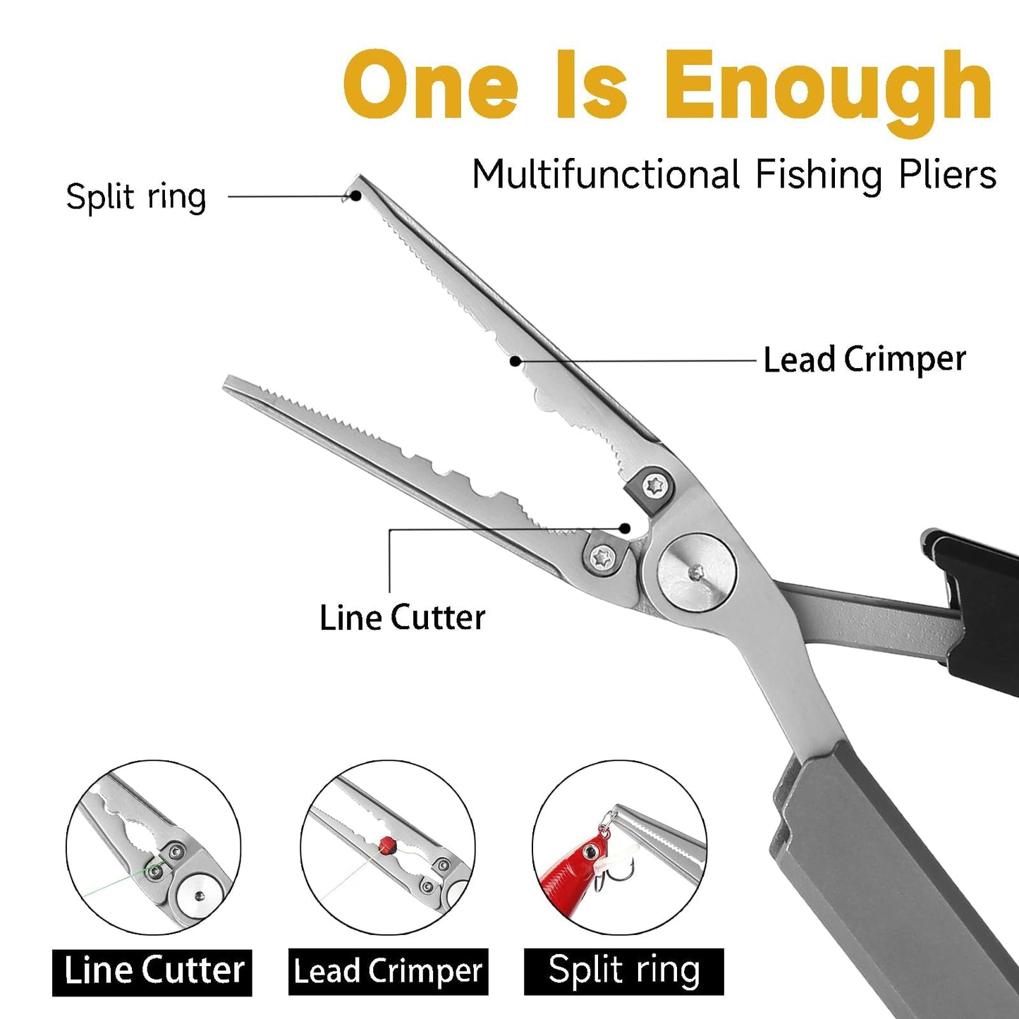 QDX 12-in-1 Folding Fishing Pliers, Compact Saltwater Fishing Tool with Braid Cutter, Hook Remover, Split Ring Opener, Stainless Steel Fishing Gear Gift for Men