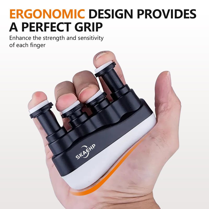 Hand Exerciser - Improves flexibility and strength in fingers, hands, and forearms - Adjustable tension for each finger - Simulated guitar strings help develop calluses - Comfortable workout (Black and White)
