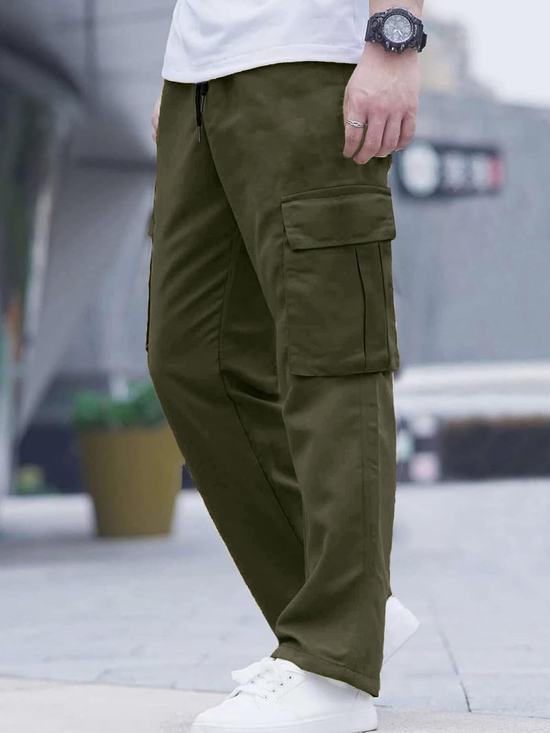 Comdecevis 2 Pack Men's Casual Cargo Pants Joggers Sweatpants Hiking Drawstring Tactical Pants with Multi Pockets 34w