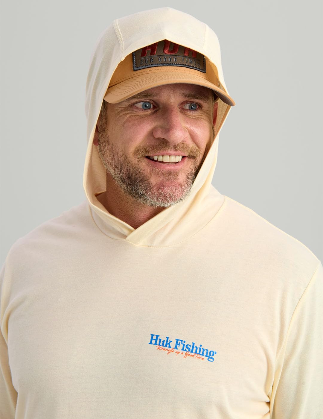 HUK Mens Hoodie Tee for Men, Lightweight Performance Fishing Hooded Shirt with UPF Sun Protection, Trout Wrangle - Egret, X-Large