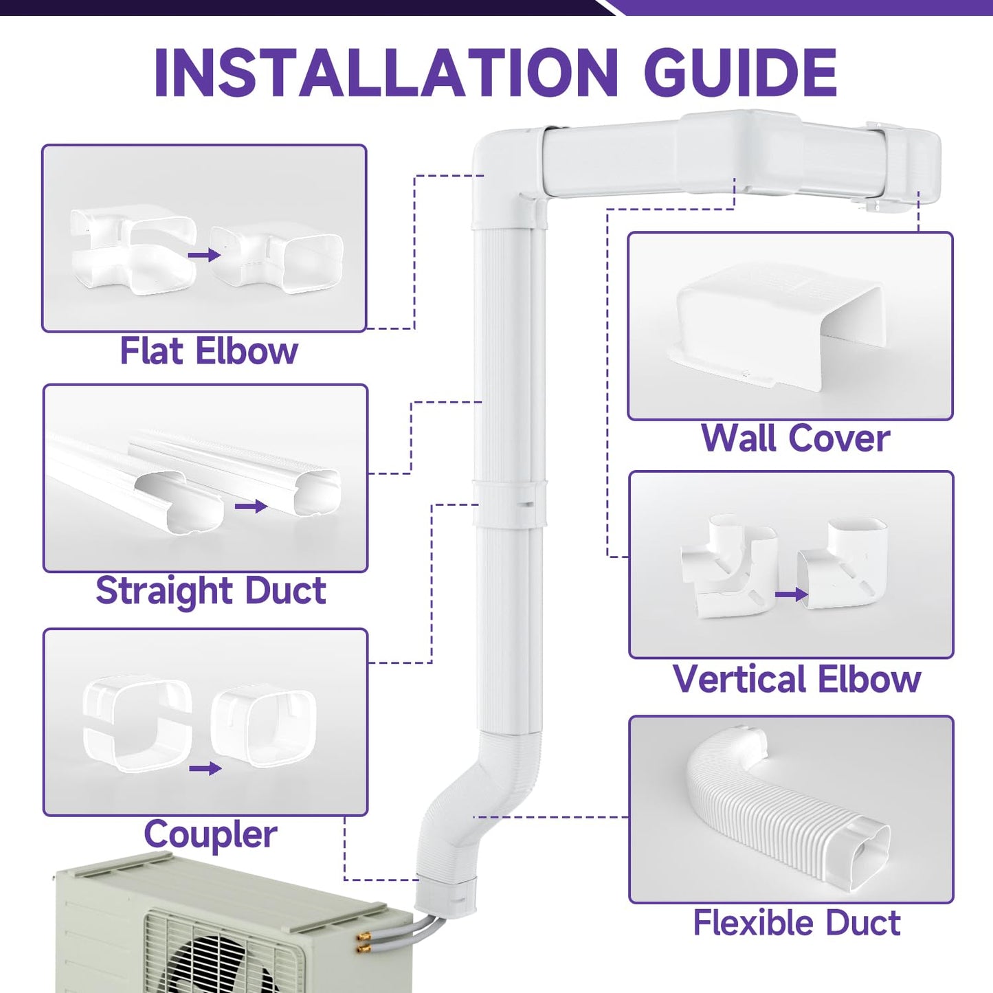 Cestluck 5'' 17 Ft Mini Split Line Set Cover, PVC & PP Line Cover Set Universal for Mini Split AC & Central AC