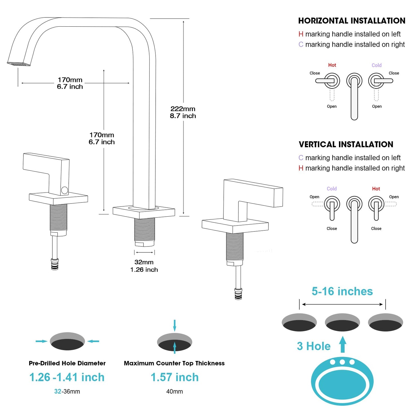 TRUSTMI Brushed Gold Bathroom Faucet 3 Hole 2 Handle 8 Inch Widespread Bathroom Sink Faucet, Brass and Stainless Steel High-Arc Square Swivel Spout