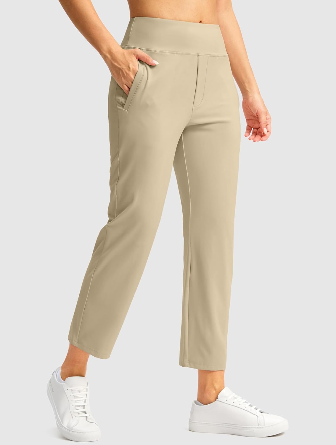 SANTINY Women's High-Waisted 7/8 Stretch Ankle Pants - 3 Pockets for Golf & Casual Travel