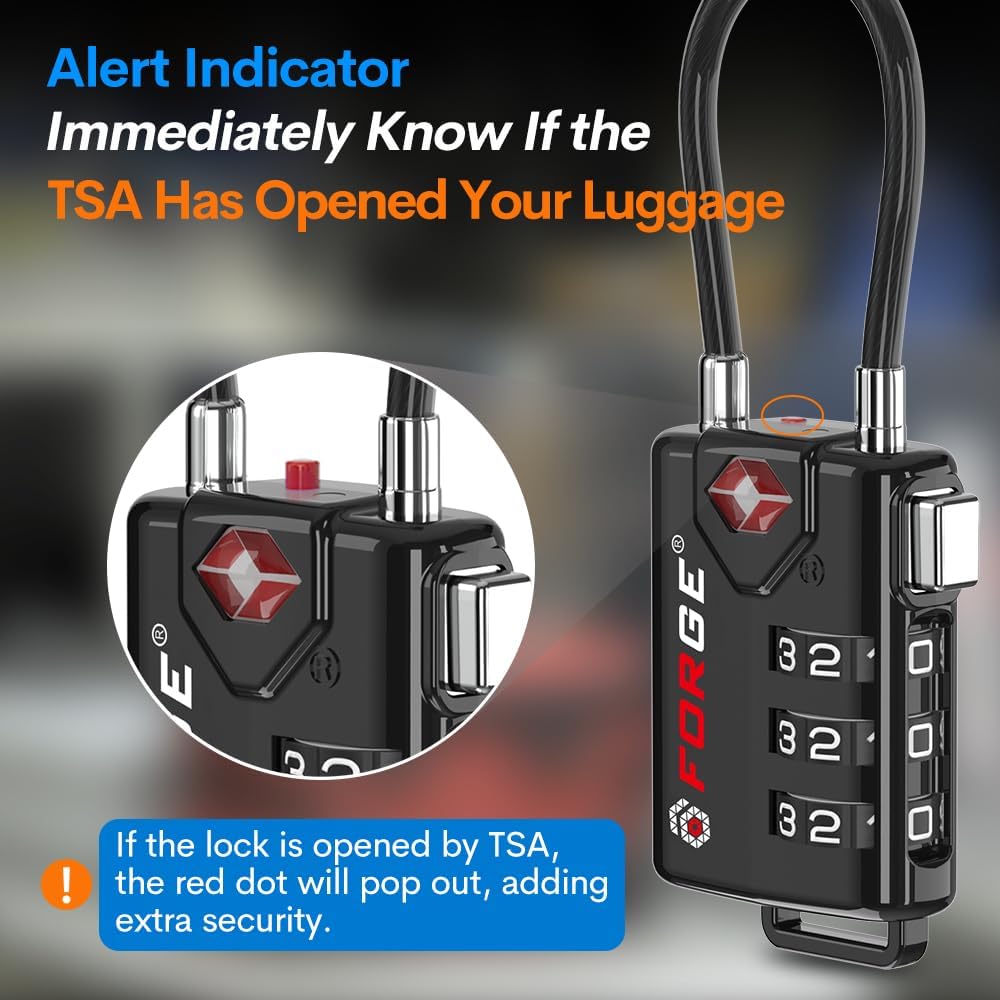 Skiennix TSA Approved Cable Luggage Locks - Re-settable Combination, Durable Alloy Body | Black, Set of 2
