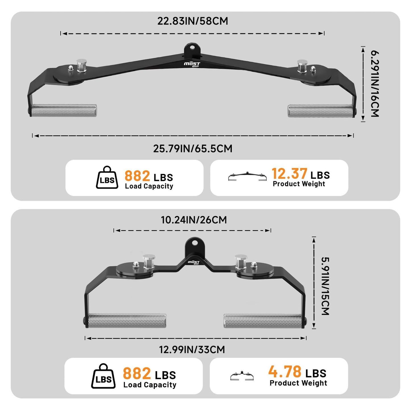 MOST GRIP LAT Pull Down Bar Set with 360° Rotatable Handles, LAT Pulldown Attachments for Whole Back Training, Heavy-Duty Locking LAT Pulldown Bars for Home Gym Cable (Black)