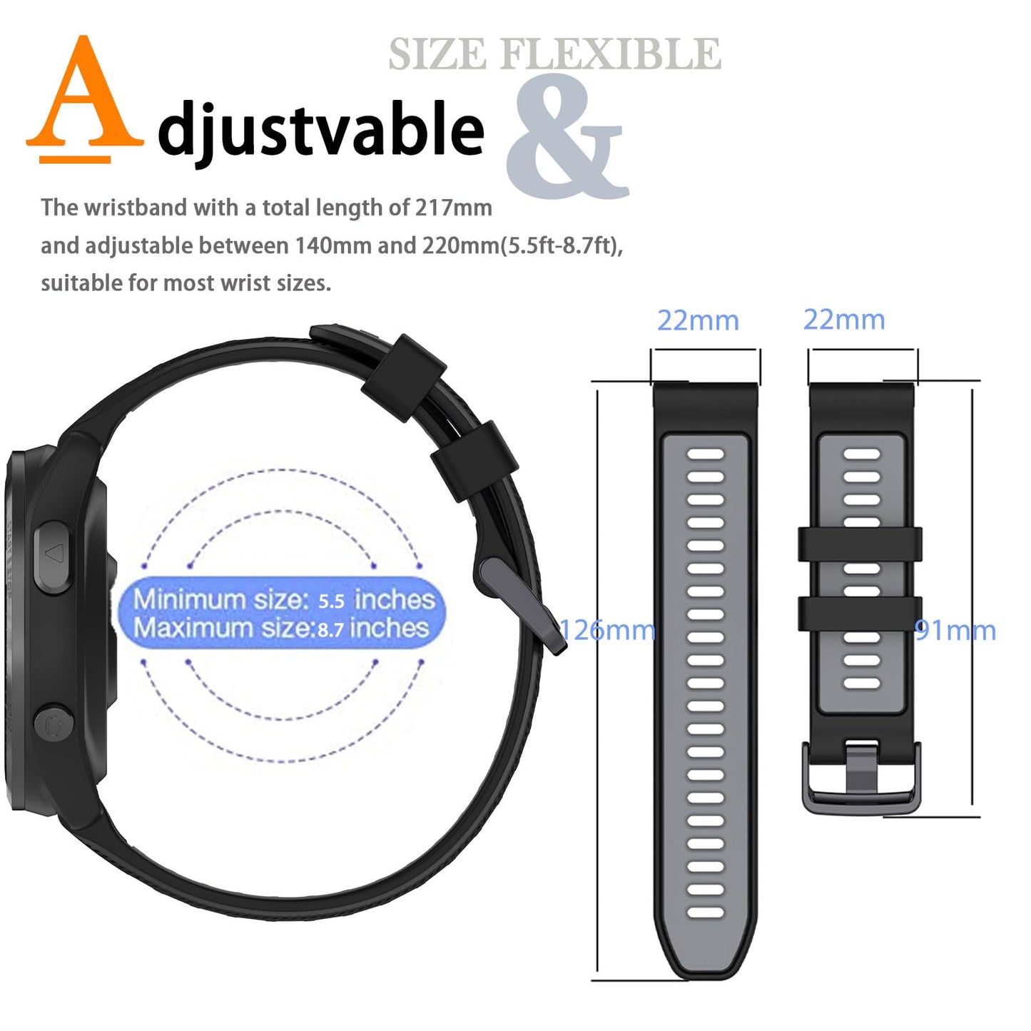Miimall Compatible for Forerunner 965 Band, 22mm Adjustable Soft Silicone Replacement Sport Watch Wristband Strap for Garmin Forerunner 965/965 Solar 955/945/935, Instinct Accessories (Green+Black)