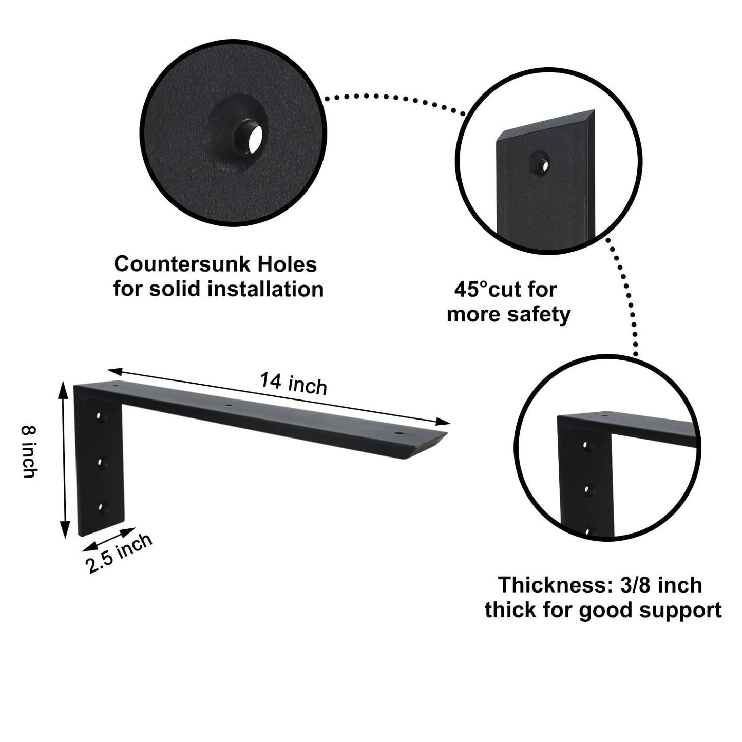 Countertop Support Bracket 4 Pack 14 inch Heavy Duty 3/8" Thick Black Granite Countertop Bracket 14"x6"x2.5" Shelf L Bracket Mantel Corbels for Quartz/Granite/Wood/Concret/Laminate Countertops