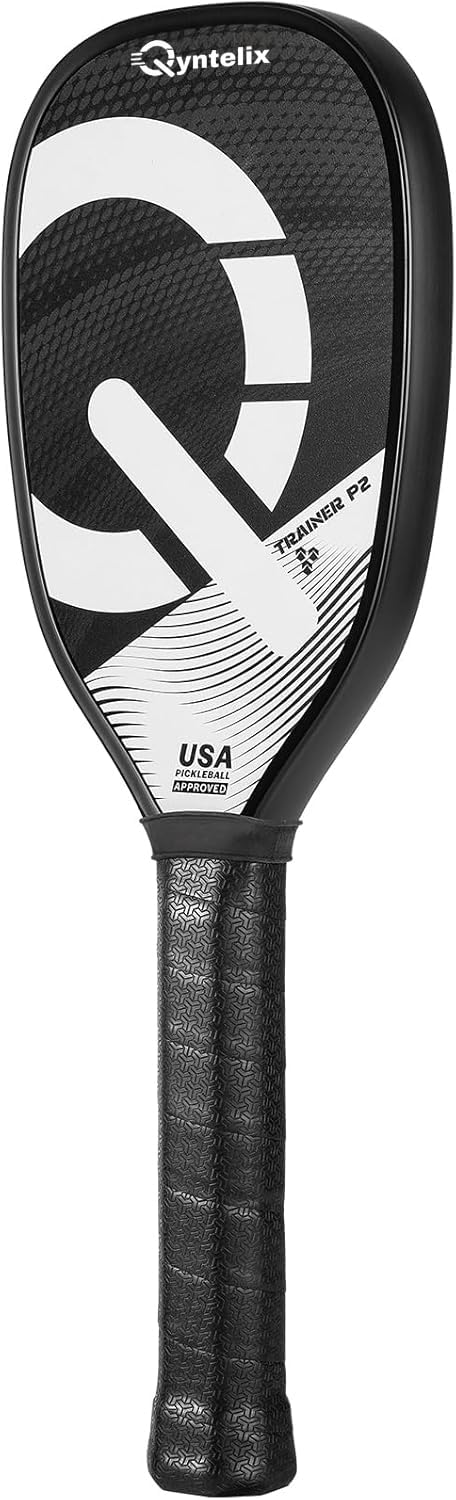 Pickleball Training Paddle – USAPA Approved | 360° Thermoformed | T700 Carbon Fiber | High-Spin Grit Coating | Ultra-Strong Power & Spin for Consistent Training，Extra Long Handle, 16mm Core, Black