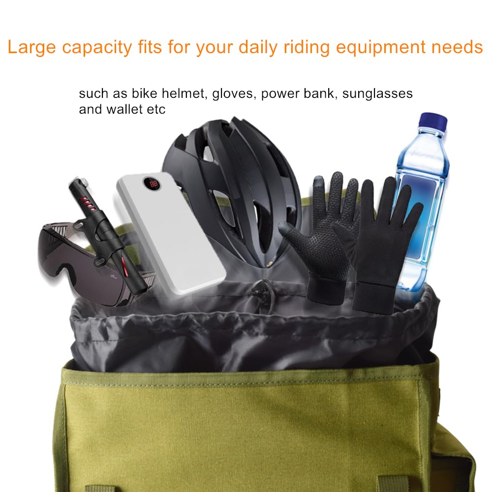 UNISTRENGH Bike Panniers Double Side Tail Bag Waterproof Canvas Bike Rear Rack Bag Large Capacity Cargo Saddle Rack Trunk Equipment Pack for Mountain Bike Riding Cycling (Military Green_50L)