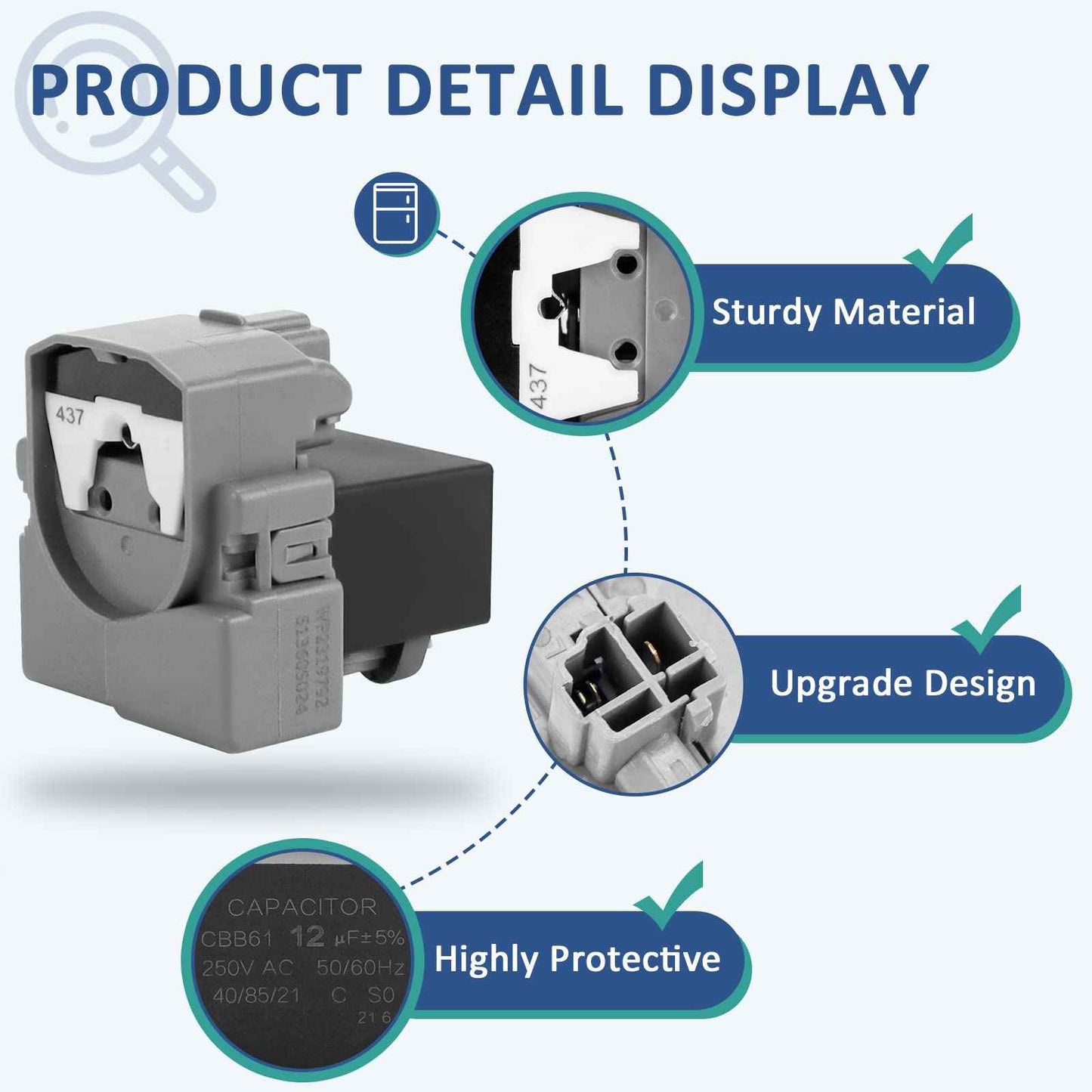 TSD2 W10189190 Relay/Overload and W10662129 Compressor Run Capacitor Compatible for Whirl-Pool Ken-More Elec-trolux by MIFLUS,2PCKS