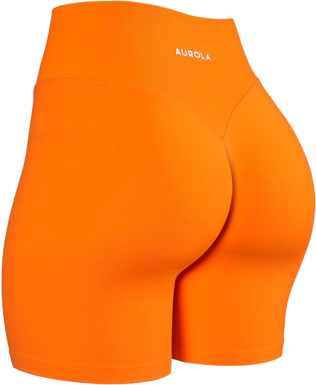 AUROLA High Waisted V-Shape Seam Workout Shorts for Women - Embossed Logo Athletic Fitness Shorts