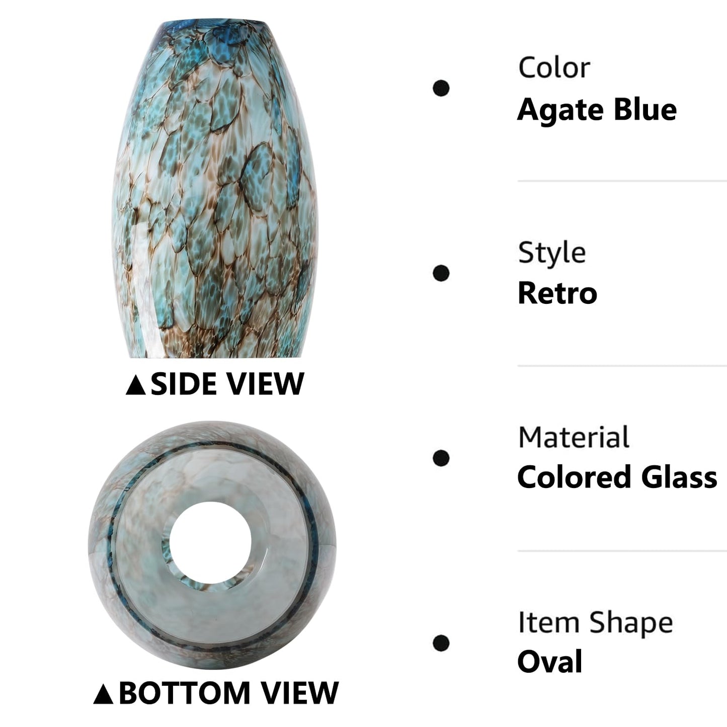 Fixture Replacement Globe Shade,Lampshade for E26 Base 1-5/8 Inch Fitter, Color Art Glass Oval Lampshade Cover for Pendant Kitchen Wall Sconce Chandelier Vanity Light (3, Agate Blue)