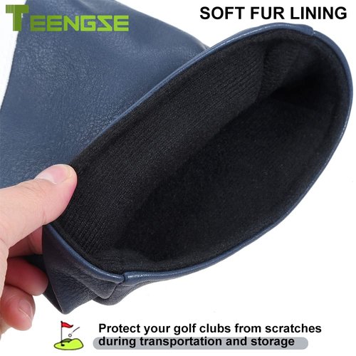 TEENGSE 3PCS Golf Club HeadCovers Set, PU Leather Golf Iron Cover for Fairway Driver Woods Hybrid Golf Accessory for Club Protection Classic Stripes Cover