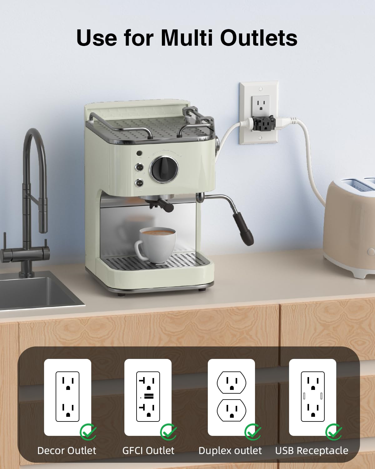 K KASONIC - 3-Outlet Grounding Adapter, Multiple Plug Outlet Extender, Power Splitter, [ETL Listed] Heavy-Duty Grounded Power Tap - 4 Pack, Black