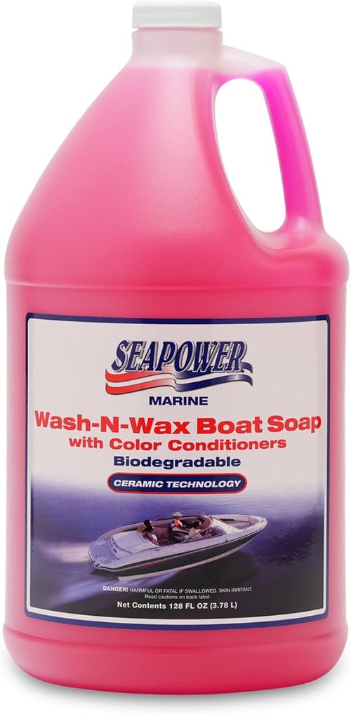 Marine Seapower Wash-N-Wax Boat Soap - Deep Clean & Glossy Finish with Carnauba Wax - 1 Gallon (128 oz)