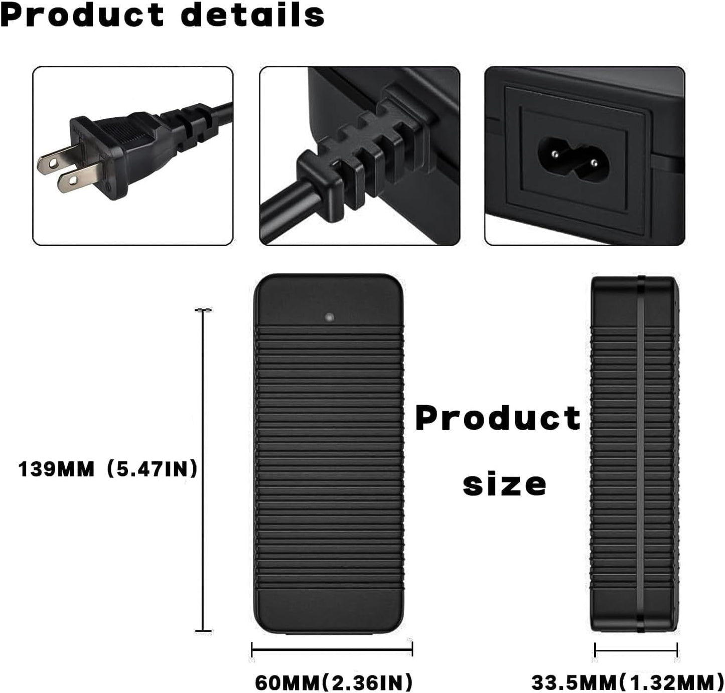 QDD 42V 2A Scooter Charger - Universal 4-in-1 Plugs for 36V 10S Lithium Batteries | Female DC 5.5mm-2.1mm Port
