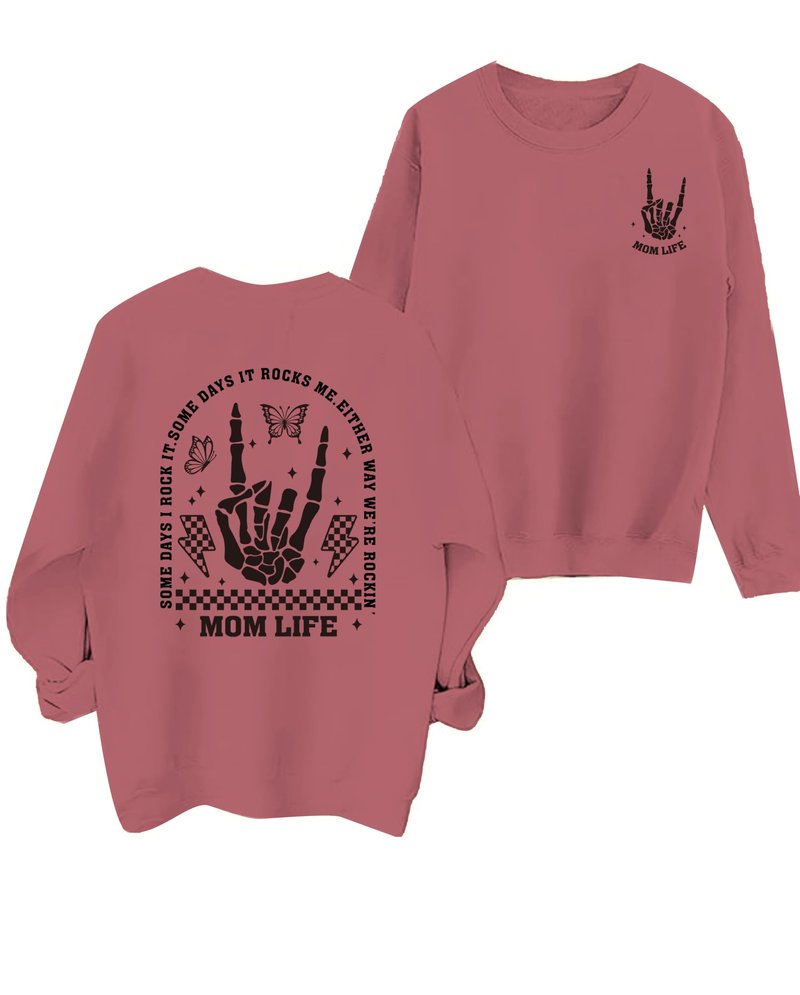 YHHR Mama Sweatshirts Mom Life Crewneck Sweatshirts Funny Mama Halloween Skeleton Rocker Graphic Sweatshirts Pullover Top Rose