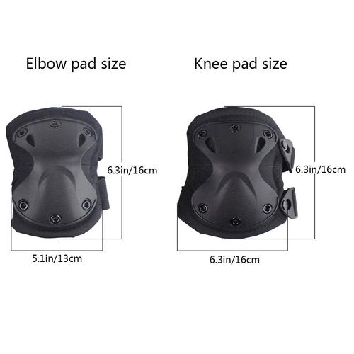 AOUTACC Combat Knee & Elbow Protective Pads Set for Outdoor CS Paintball Game Cycling Safety Skateboarding Gear Skates Knee Protection Guard Pads (Black)