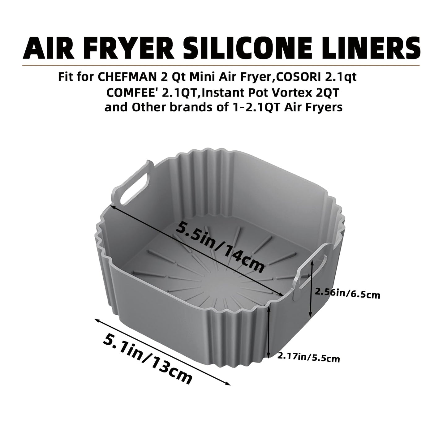 Silicone Air Fryer Liners for CHEFMAN 2 Qt Mini Air Fryer, 2 Pack Square Small Airfryer Liners Reusable for Ninja/DASH/Cuisinart/topzee/COSORI/BELLA/COMFEE'/Instant Pot/Tasty/DEIME/Bear 1-2.1QT