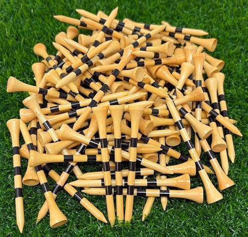 Bamboo Golf Tees 3.25" - Bulk 100 Count, Natural Tee w/ Black Stripes
