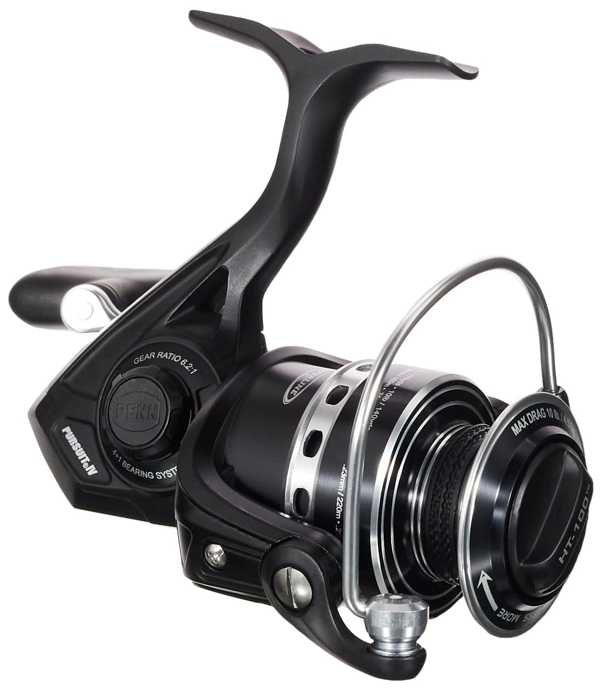 PENN Pursuit IV Inshore/Nearshore Spinning Fishing Reel, Size 5000, HT-100 Front Drag, Max of 20lb, 5 Sealed Stainless Steel Ball Bearing System, Built with Carbon Fiber Drag Washers, Black Silver