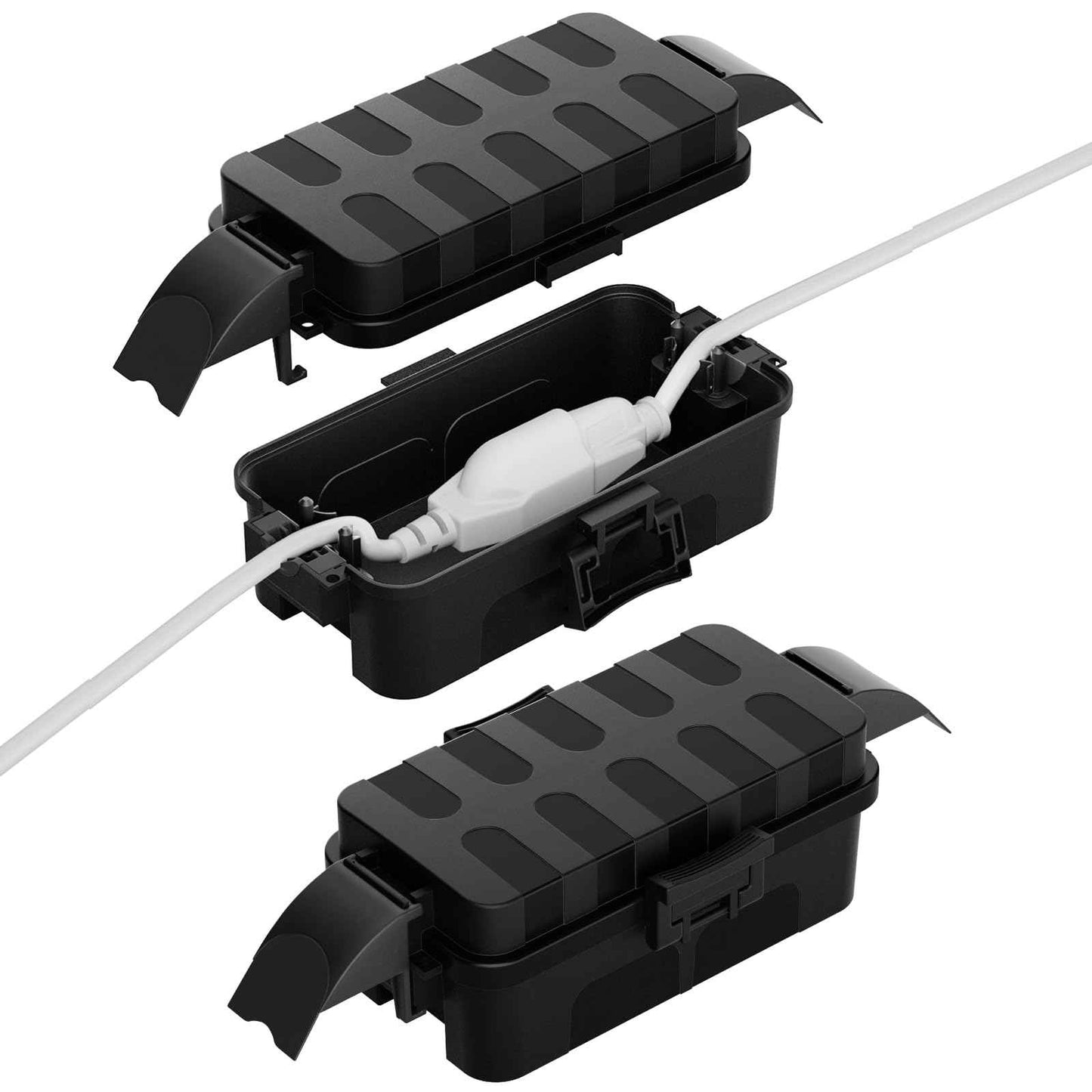 Flemoon [2 Pack] Small Outdoor Electrical Box Waterproof w/Detachable Shield Covers, IP55 Extension Cord Cover for Plug, Outlet, Lights, Weatherproof Connection Box(Inner 5.9 x 3.2 x 1.8inch), Black